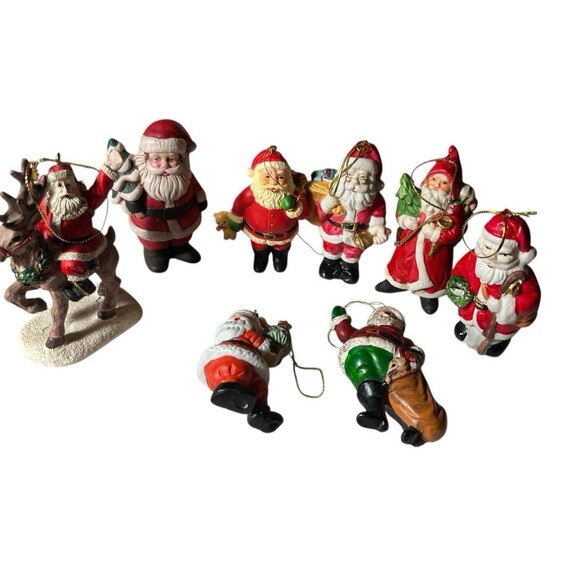 Mixed Lot 8 Vintage Santa Ornaments Retro Ceramic Resin Plastic 3"-4" - Picture 1 of 6
